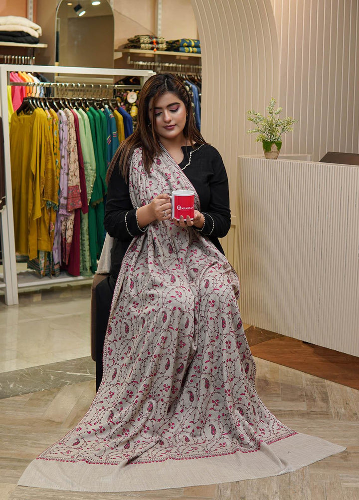 Sanaulla Exclusive Range  Pashmina  Shawls MAMA-47 Grey-1      - Pashmina Shawls