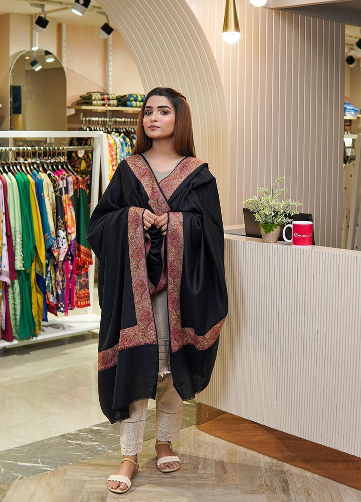 Sanaulla Exclusive Range  Pashmina  Shawls Mh Dour Sdt KPS-09 Black06 - Pashmina Shawls