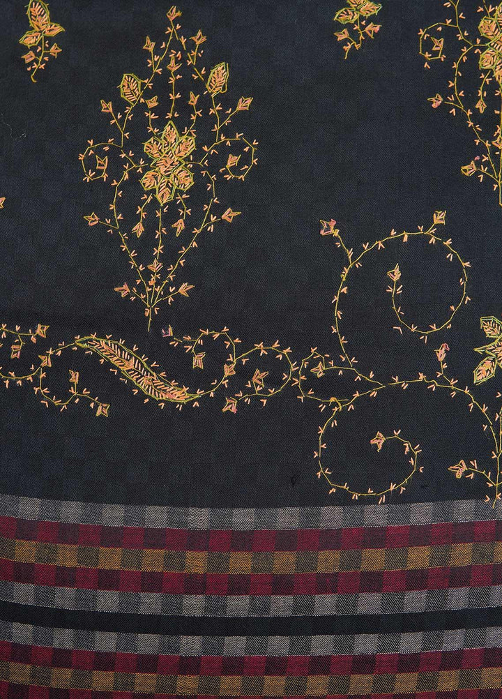 Sanaulla Exclusive Range  Pashmina  Shawls Multi Palla Emb DD KPS-45 Black01 - Pashmina Shawls