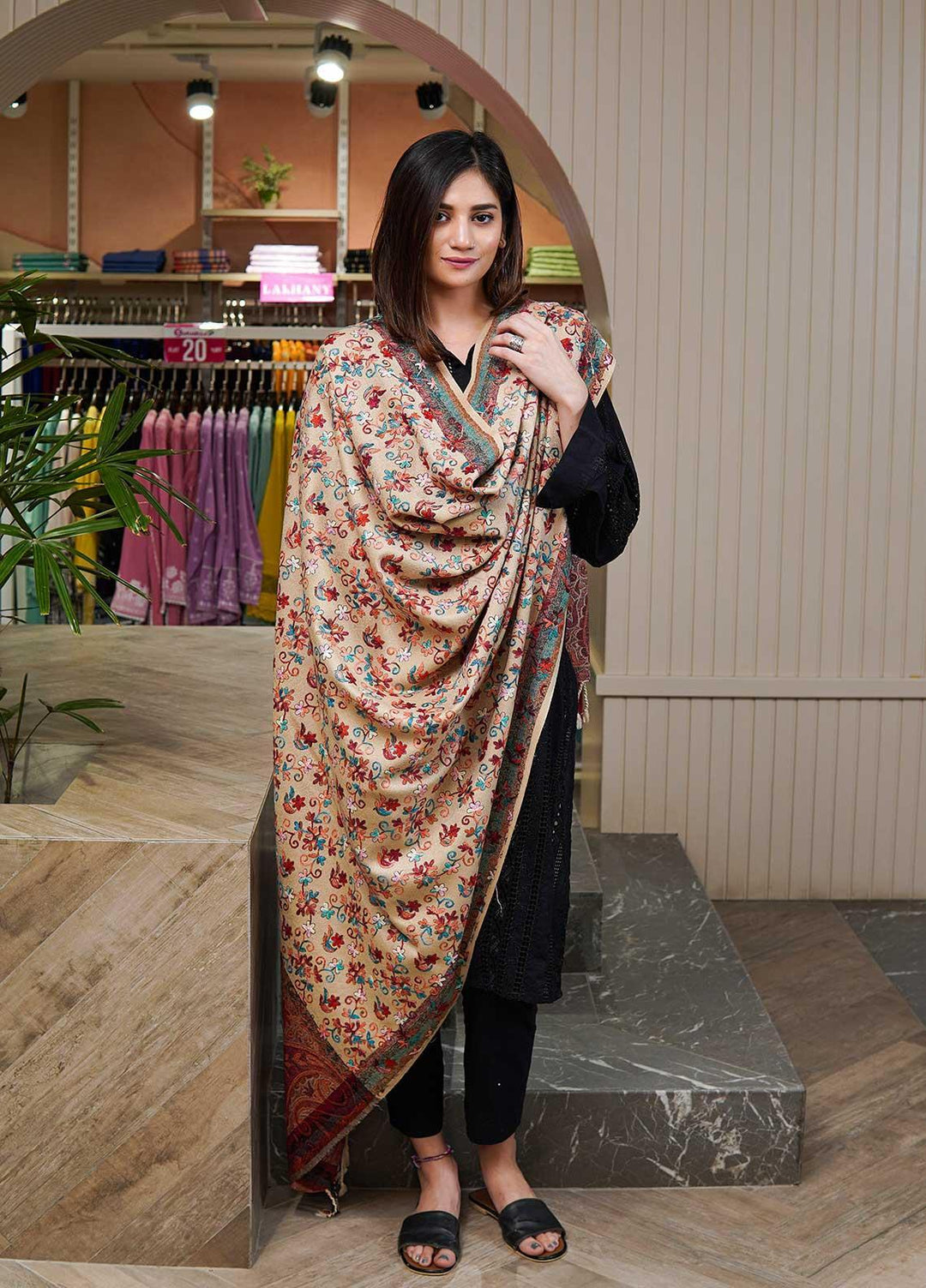 Sanaulla Exclusive Range  Pashmina  Shawls Kaani Palla Jaal KPS-32 Multi15 - Pashmina Shawls