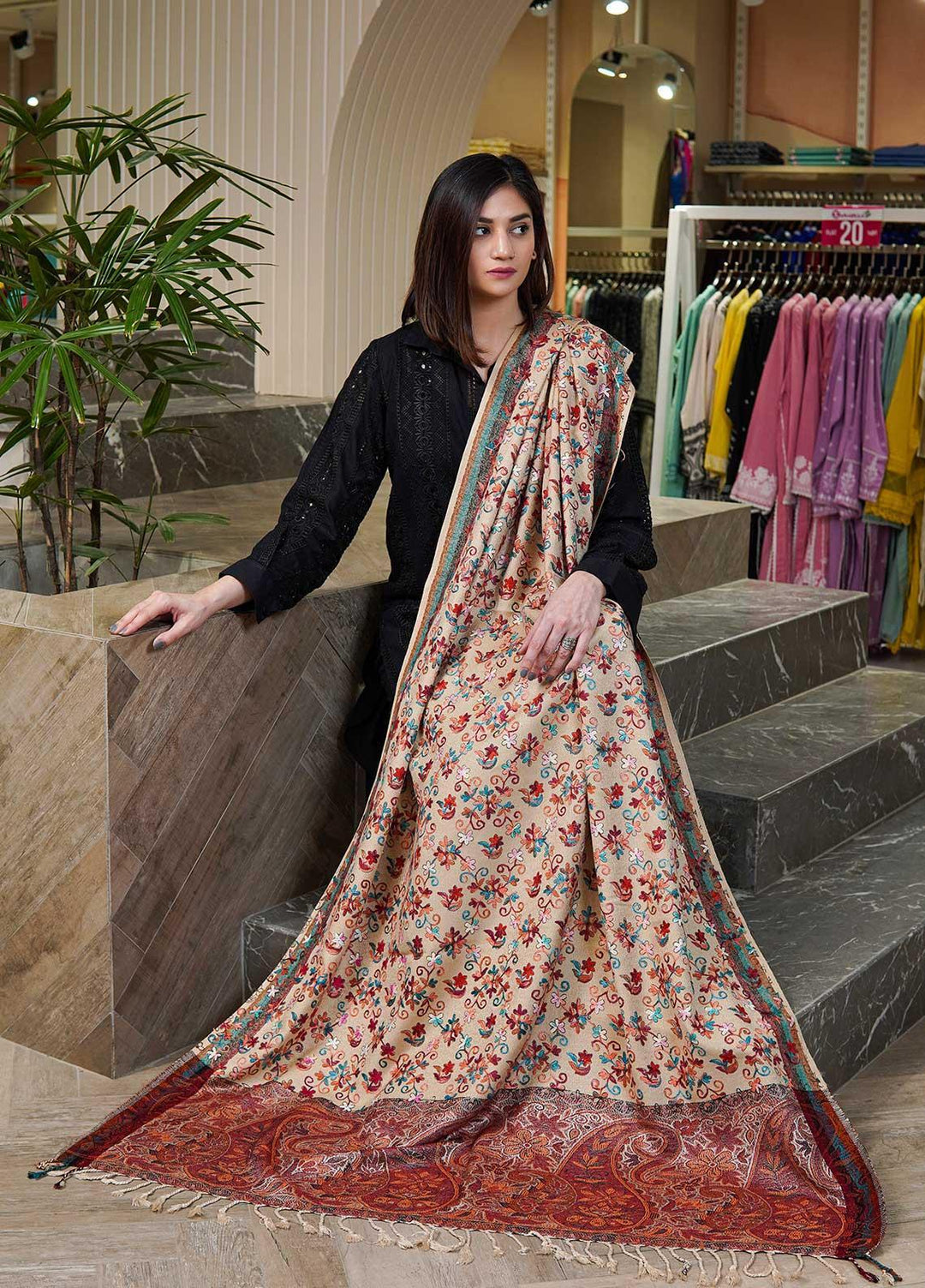 Sanaulla Exclusive Range  Pashmina  Shawls Kaani Palla Jaal KPS-32 Multi15 - Pashmina Shawls