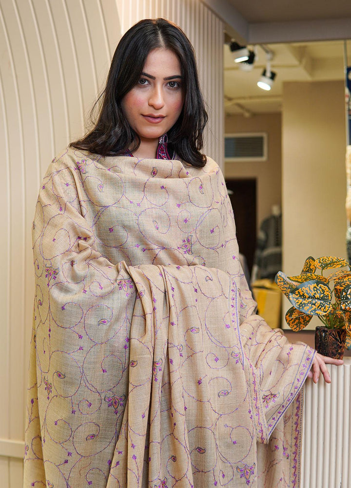 Sanaulla Exclusive Range  Pashmina  Shawls MAMA-21 Fawn-3 - Pashmina Shawls