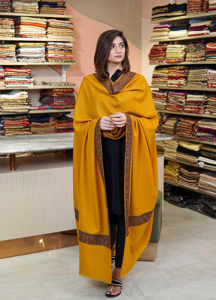 Sanaulla Exclusive Range  Pashmina  Shawls Mh Dour Sdt KPS-09 Yellow - Pashmina Shawls