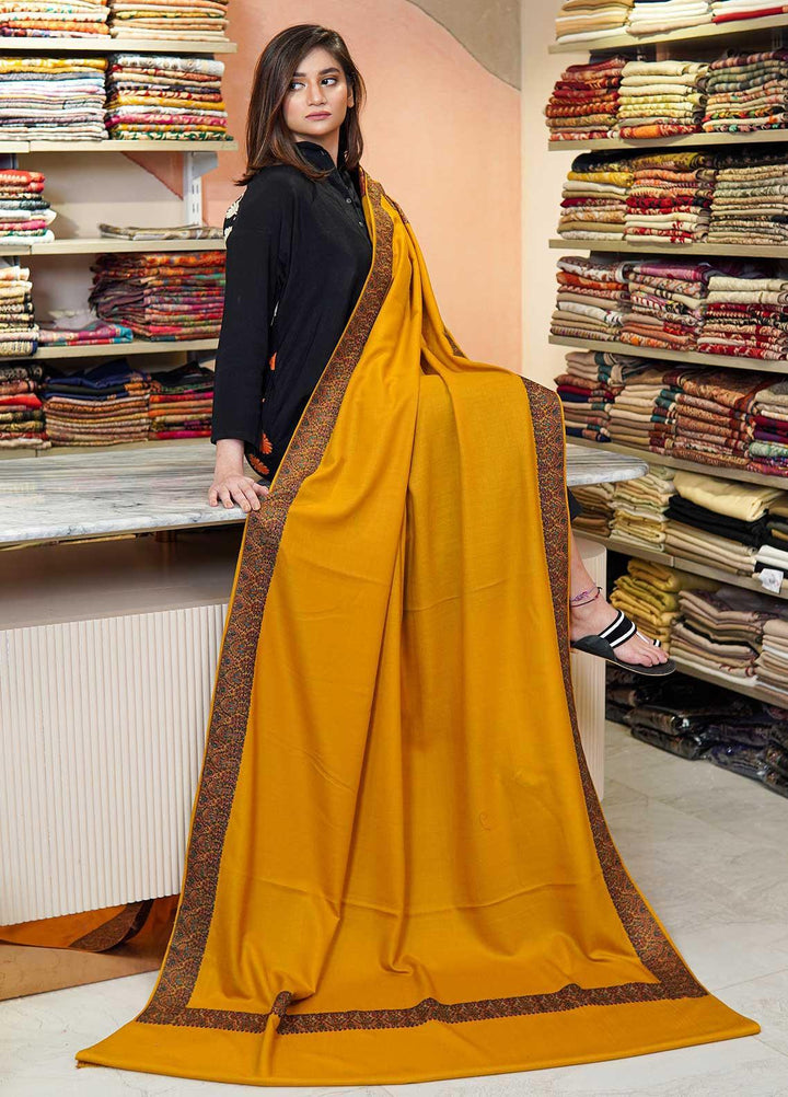 Sanaulla Exclusive Range  Pashmina  Shawls Mh Dour Sdt KPS-09 Yellow - Pashmina Shawls
