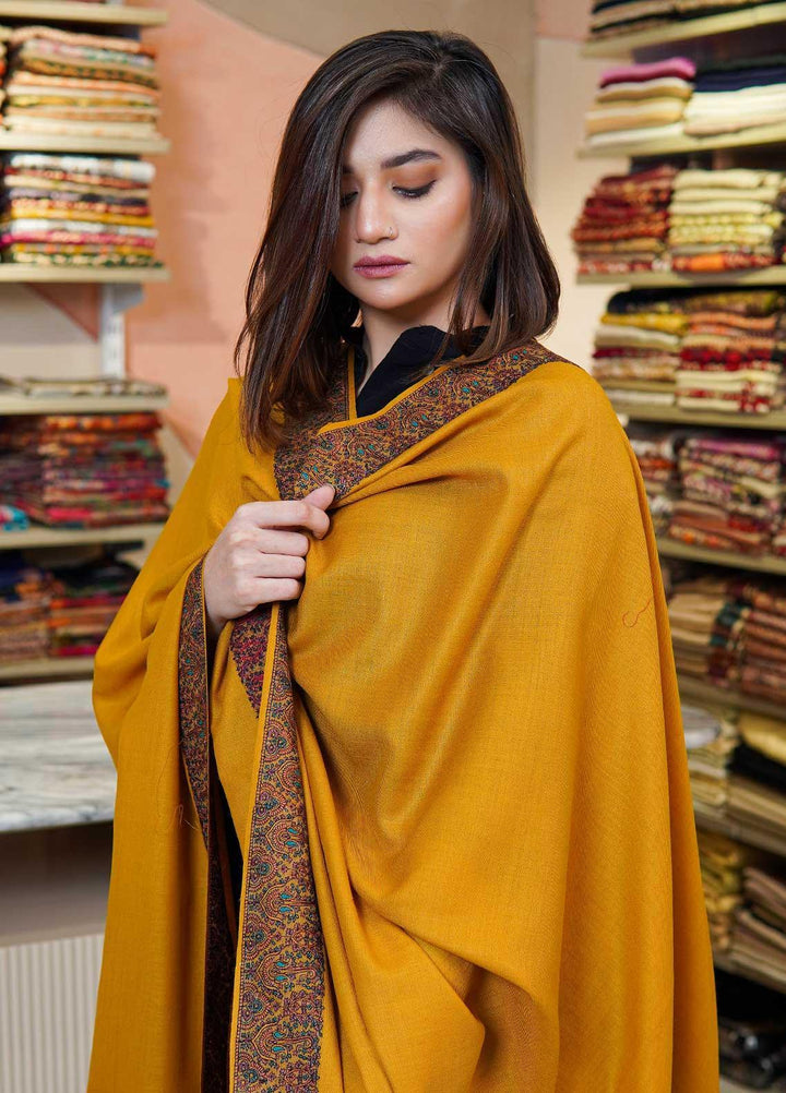 Sanaulla Exclusive Range  Pashmina  Shawls Mh Dour Sdt KPS-09 Yellow - Pashmina Shawls