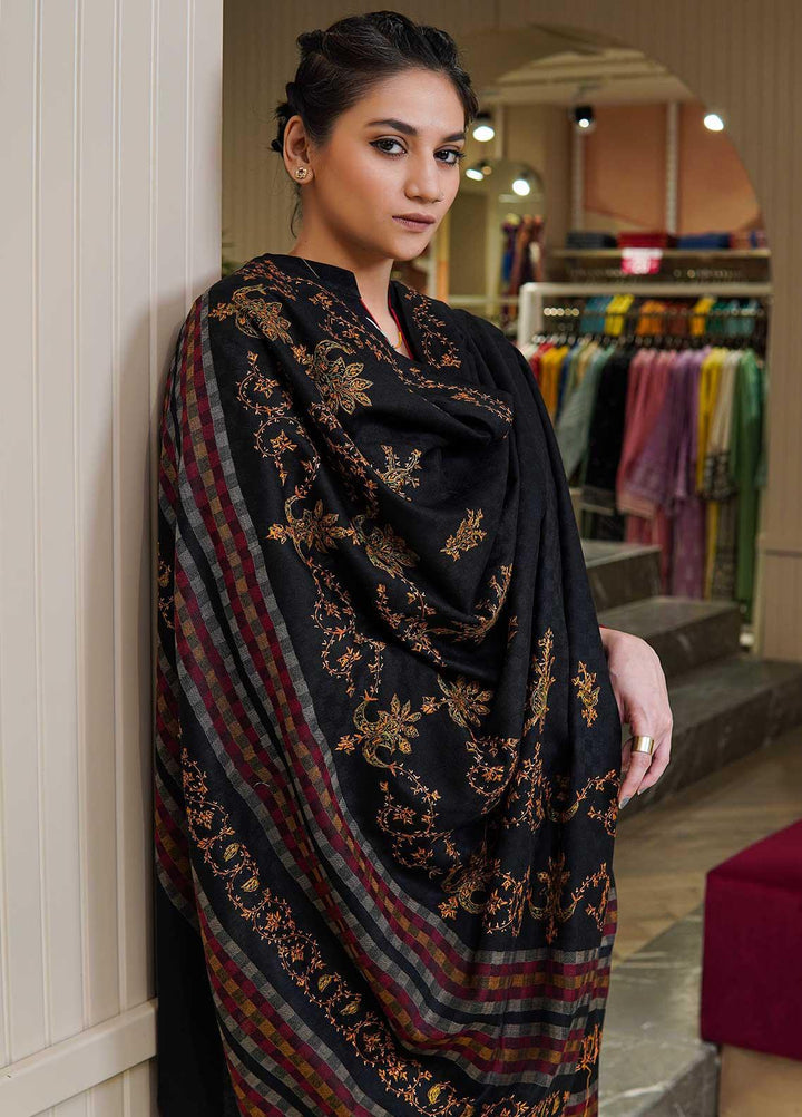 Sanaulla Exclusive Range  Pashmina  Shawls Multi Palla Emb DD KPS-45 Black05 - Pashmina Shawls