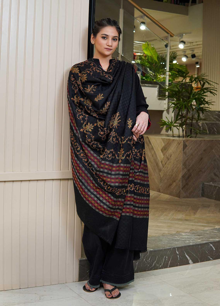 Sanaulla Exclusive Range  Pashmina  Shawls Multi Palla Emb DD KPS-45 Black05 - Pashmina Shawls