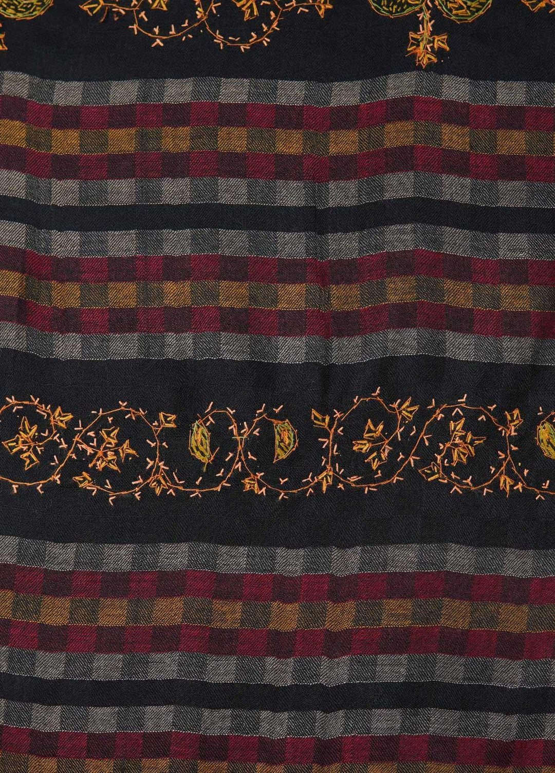 Sanaulla Exclusive Range  Pashmina  Shawls Multi Palla Emb DD KPS-45 Black05 - Pashmina Shawls