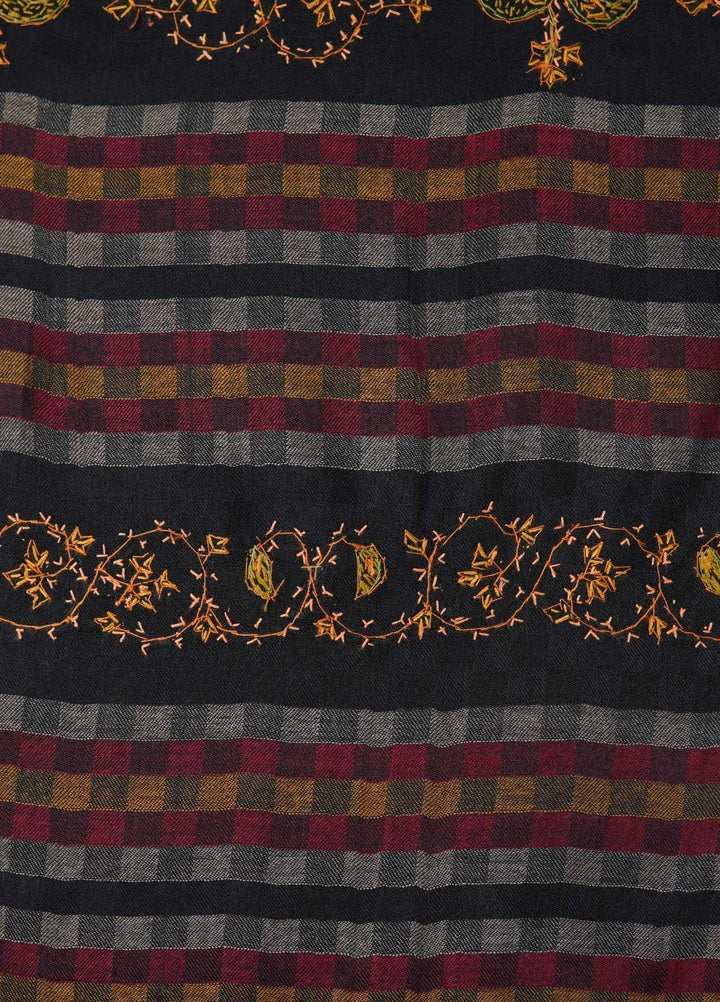 Sanaulla Exclusive Range  Pashmina  Shawls Multi Palla Emb DD KPS-45 Black05 - Pashmina Shawls