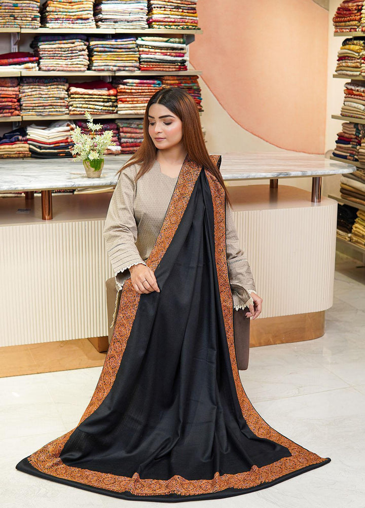 Sanaulla Exclusive Range  Pashmina  Shawls Top Dour DD KPS-17 Black - Pashmina Shawls
