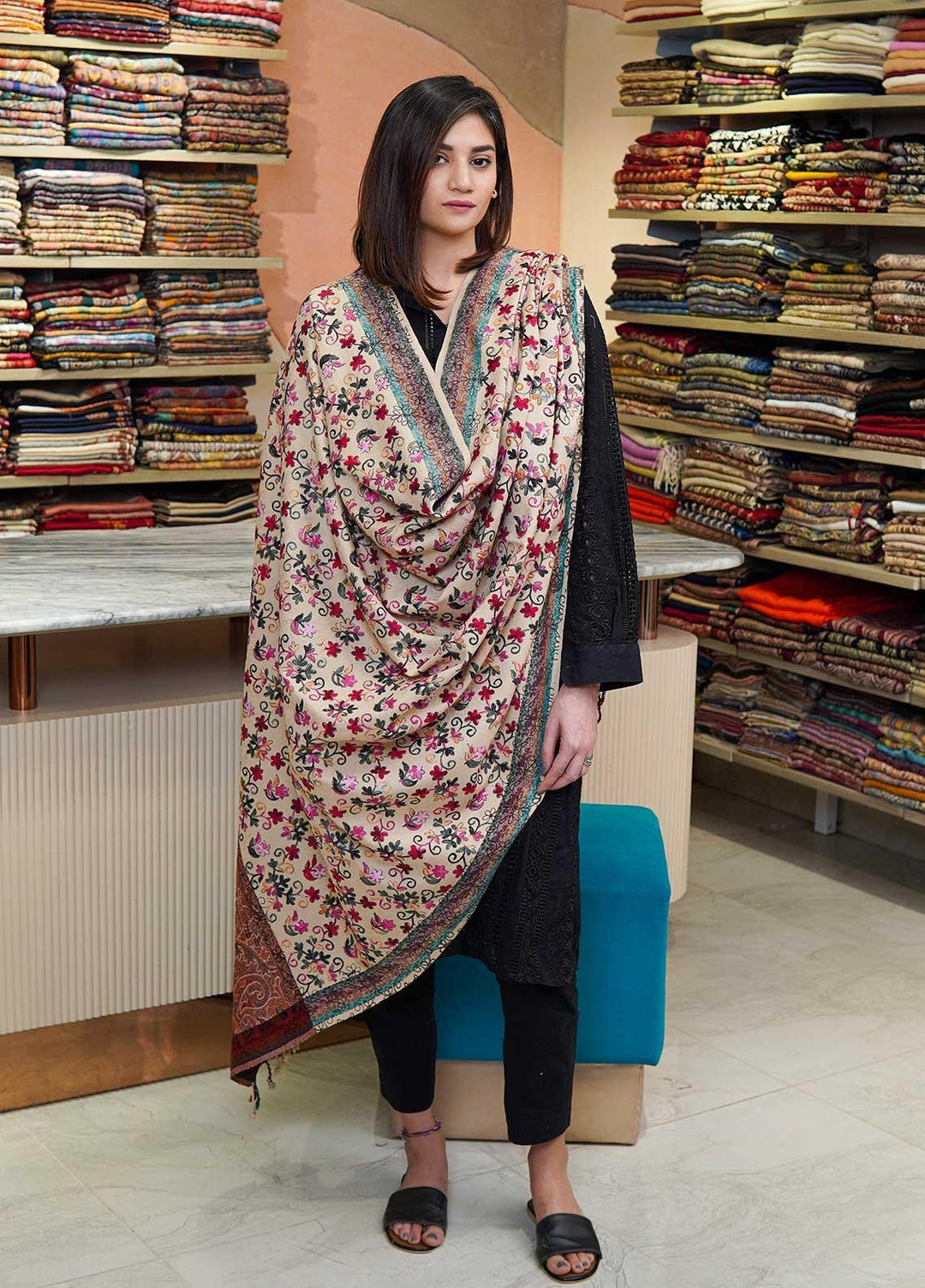 Sanaulla Exclusive Range  Pashmina  Shawls Kaani Palla Jaal KPS-32 Multi21 - Pashmina Shawls