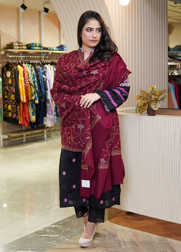 Sanaulla Exclusive Range  Pashmina  Shawls MAMA-21 Maroon-1 - Pashmina Shawls