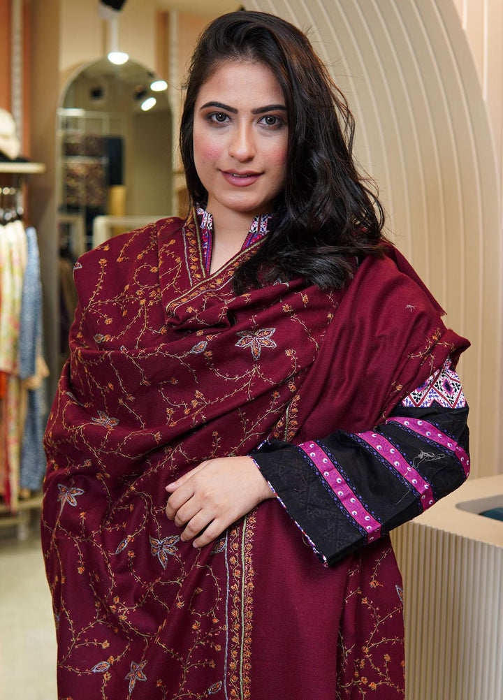 Sanaulla Exclusive Range  Pashmina  Shawls MAMA-21 Maroon-1 - Pashmina Shawls