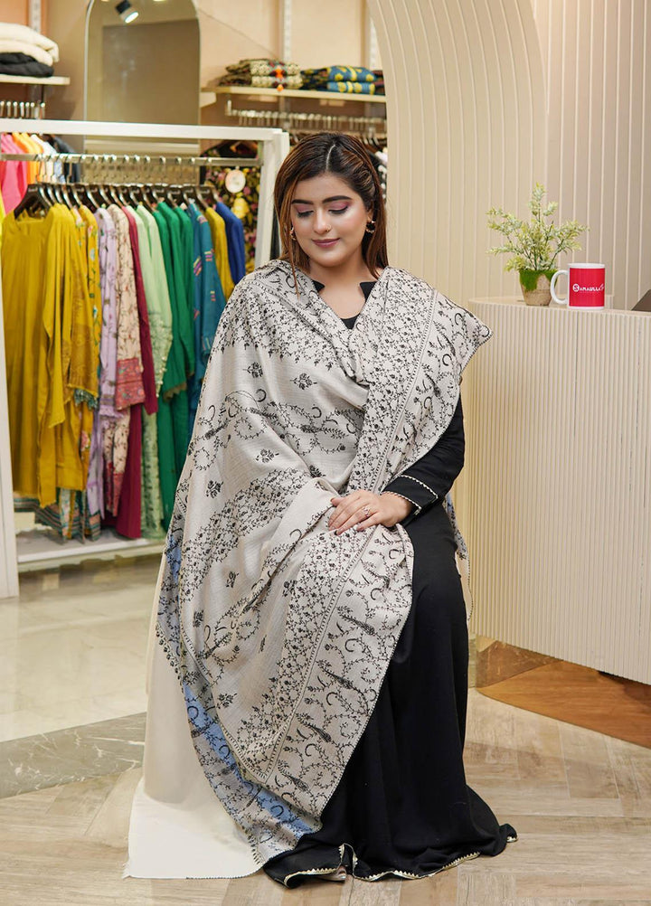 Sanaulla Exclusive Range  Pashmina  Shawls MAMA-47 Off White     - Pashmina Shawls
