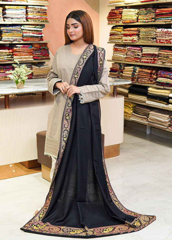 Sanaulla Exclusive Range  Pashmina  Shawls Nalki Zarri Kaalah Dour Hw KPS-36 Black03 - Pashmina Shawls