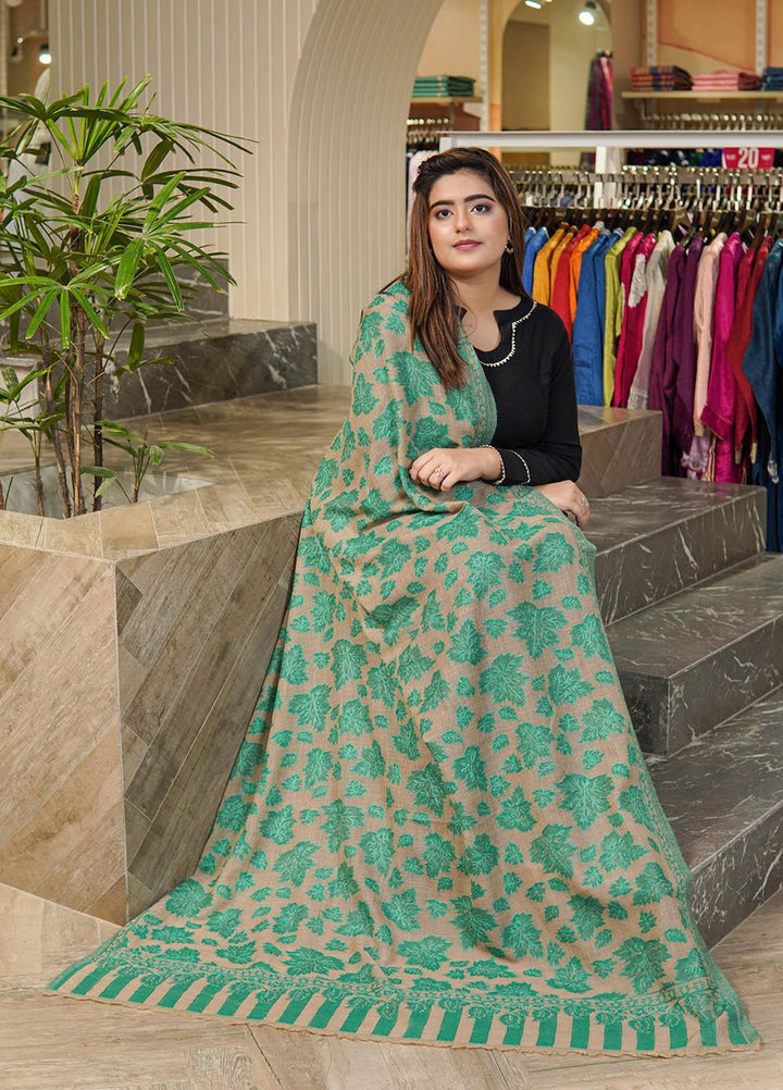 Sanaulla Exclusive Range  Pashmina  Shawls MAMA-06 Green      - Pashmina Shawls
