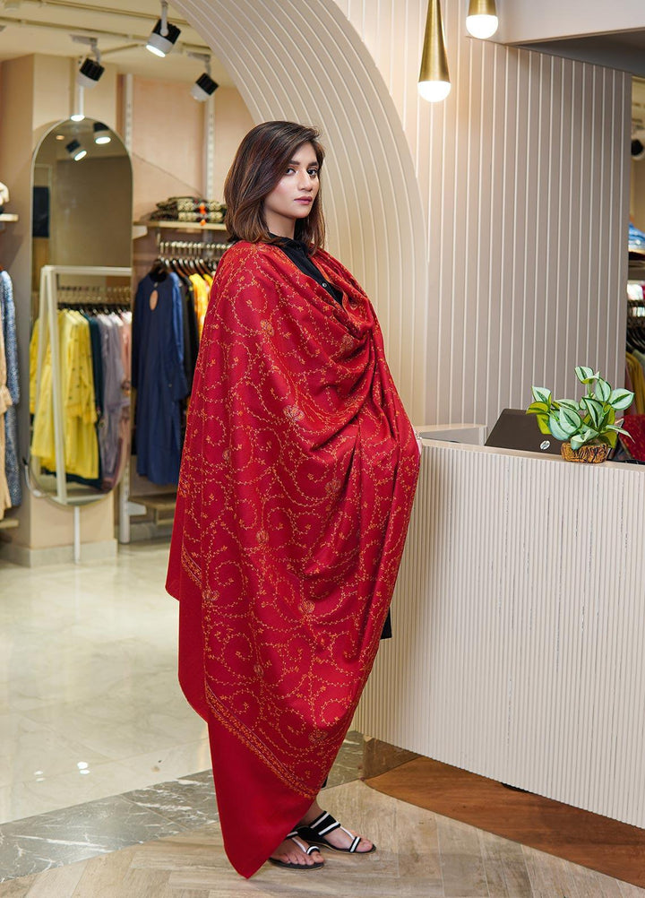 Sanaulla Exclusive Range  Pashmina  Shawls MAMA-17 Red-4 - Pashmina Shawls