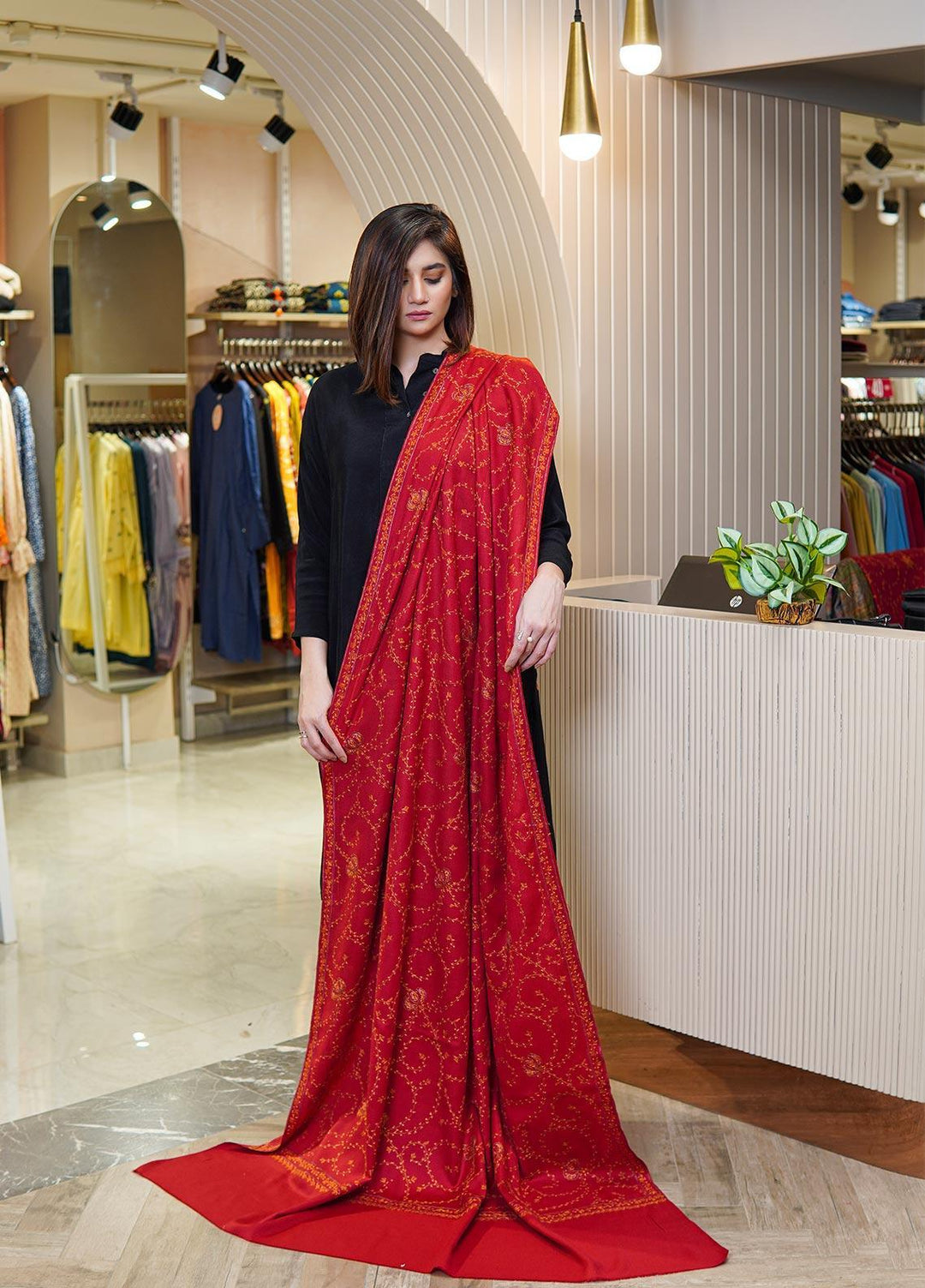 Sanaulla Exclusive Range  Pashmina  Shawls MAMA-17 Red-4 - Pashmina Shawls