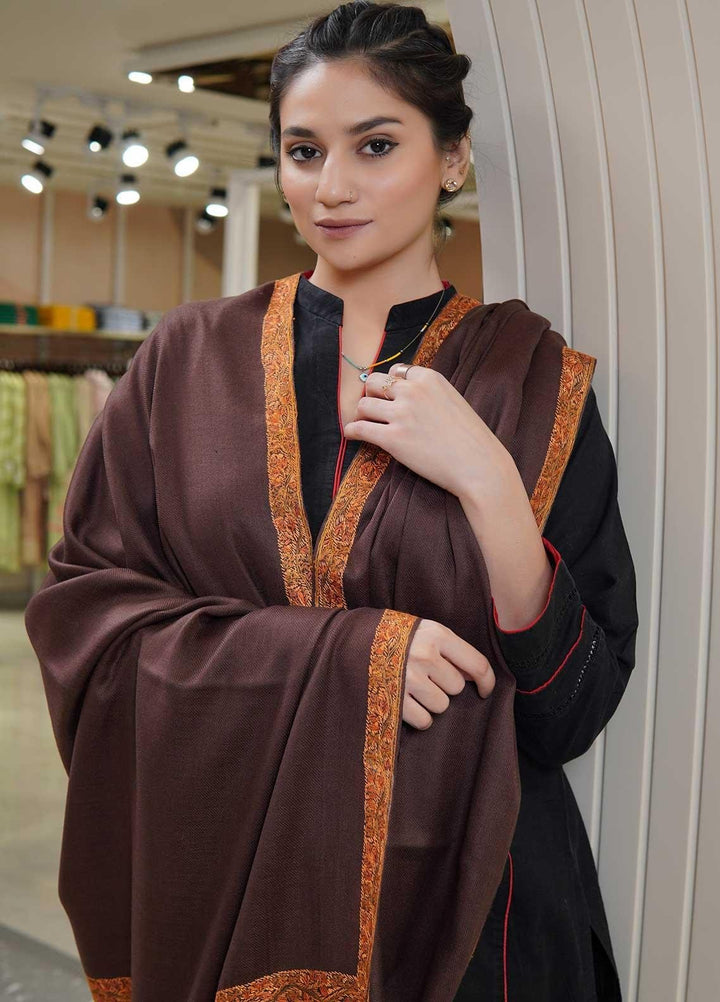 Sanaulla Exclusive Range  Pashmina  Shawls MAMA-18 Brown - Pashmina Shawls