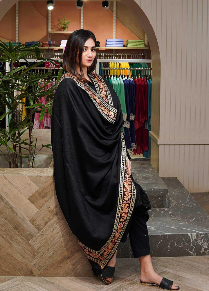 Sanaulla Exclusive Range  Pashmina  Shawls MAMA-27 Black-3 - Pashmina Shawls