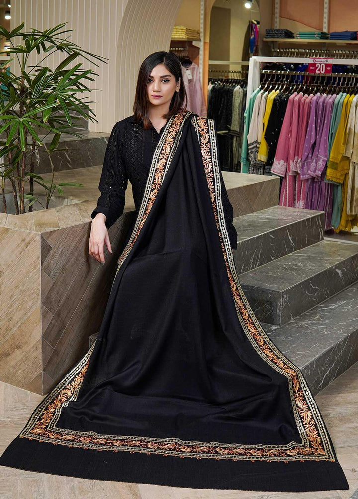 Sanaulla Exclusive Range  Pashmina  Shawls MAMA-27 Black-3 - Pashmina Shawls