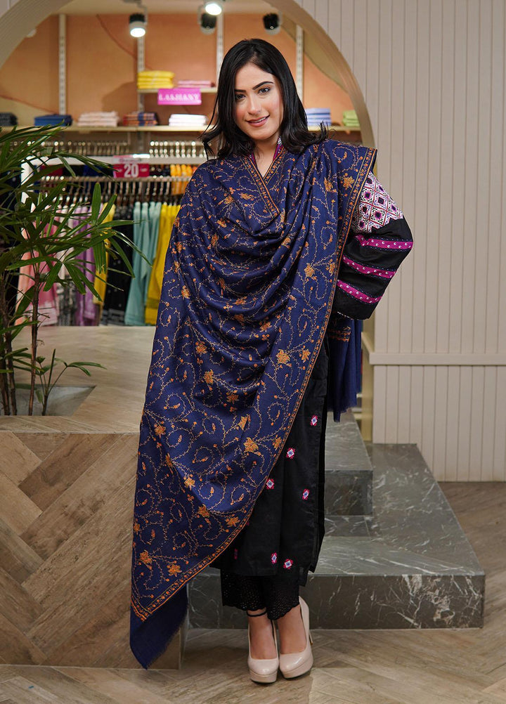 Sanaulla Exclusive Range  Pashmina  Shawls MAMA-21 Blue-3 - Pashmina Shawls