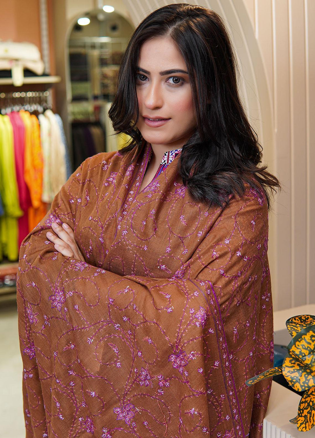 Sanaulla Exclusive Range  Pashmina  Shawls MAMA-21 Rust-2 - Pashmina Shawls