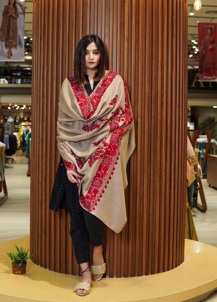 Sanaulla Exclusive Range  Pashmina  Shawls MAMA-27 Fawn-1 - Pashmina Shawls