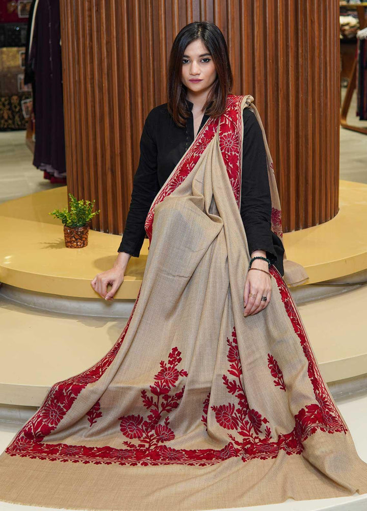 Sanaulla Exclusive Range  Pashmina  Shawls MAMA-27 Fawn-1 - Pashmina Shawls