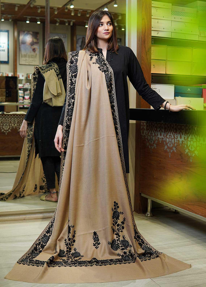 Sanaulla Exclusive Range  Pashmina  Shawls MAMA-27 Fawn-2 - Pashmina Shawls