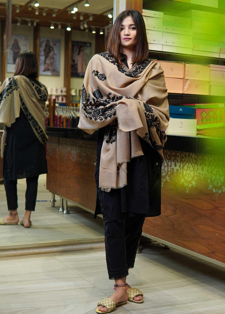 Sanaulla Exclusive Range  Pashmina  Shawls MAMA-27 Fawn-2 - Pashmina Shawls