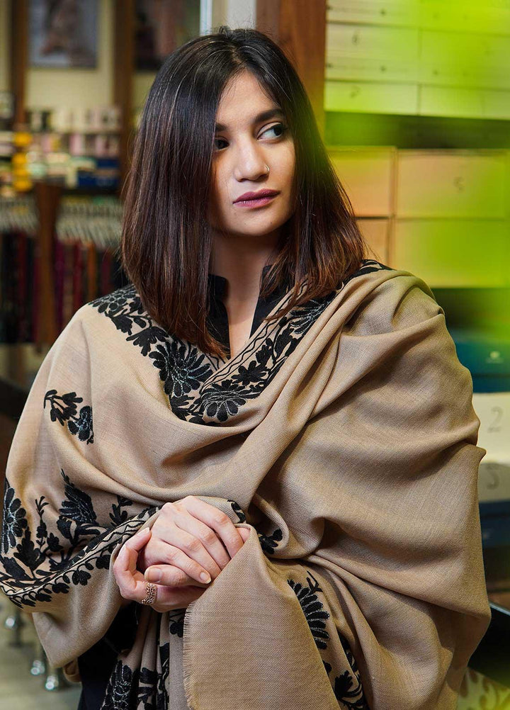 Sanaulla Exclusive Range  Pashmina  Shawls MAMA-27 Fawn-2 - Pashmina Shawls