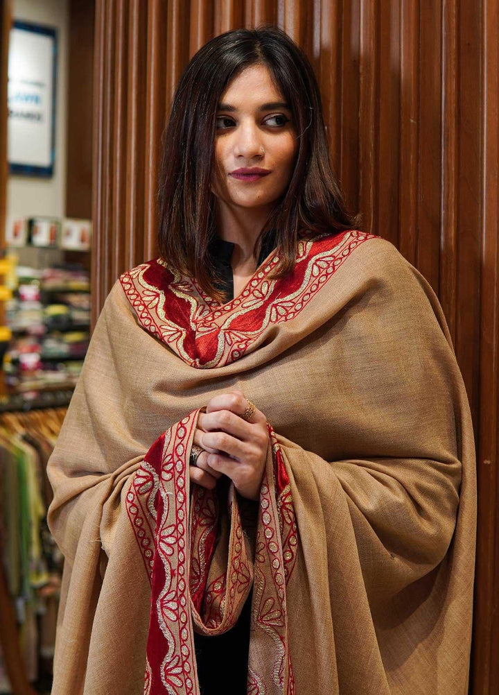 Sanaulla Exclusive Range  Pashmina  Shawls MAMA-27 Brown-4 - Pashmina Shawls