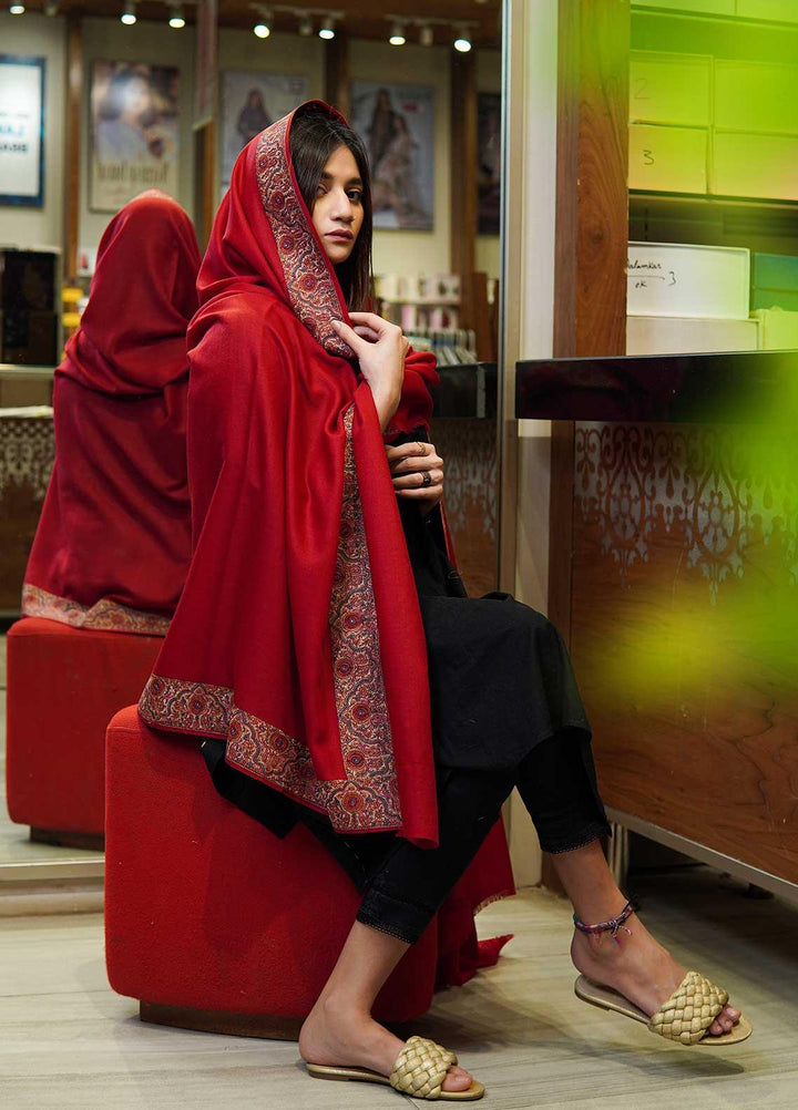 Sanaulla Exclusive Range  Pashmina  Shawls MAMA-31 Red-2 - Pashmina Shawls