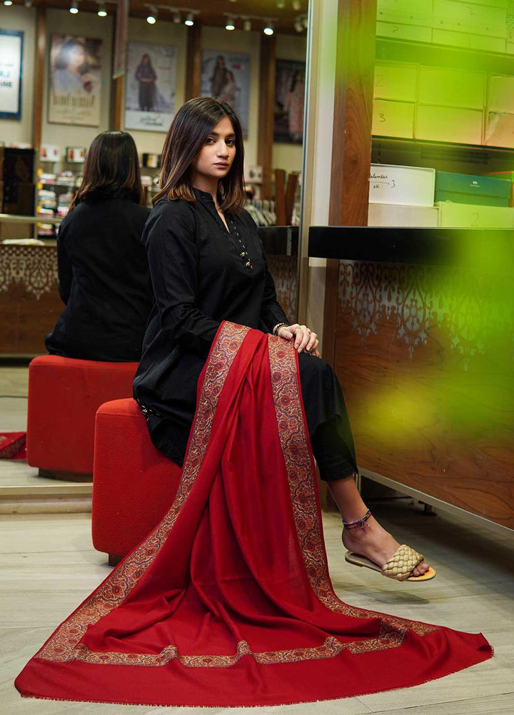 Sanaulla Exclusive Range  Pashmina  Shawls MAMA-31 Red-2 - Pashmina Shawls