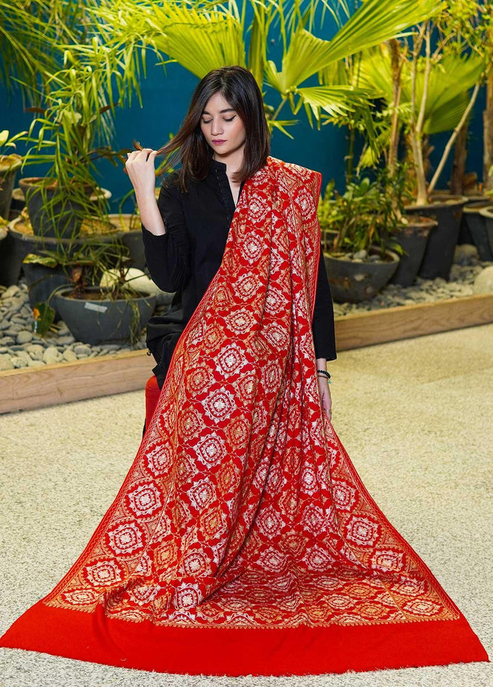 Sanaulla Exclusive Range  Pashmina  Shawls MAMA-38 Red-2 - Pashmina Shawls