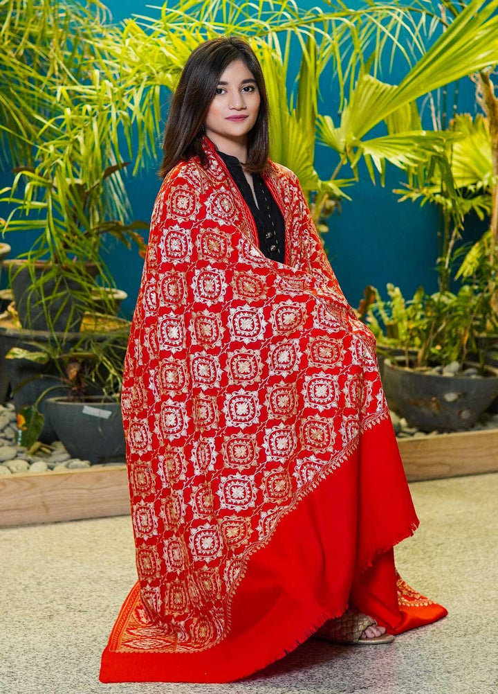 Sanaulla Exclusive Range  Pashmina  Shawls MAMA-38 Red-2 - Pashmina Shawls