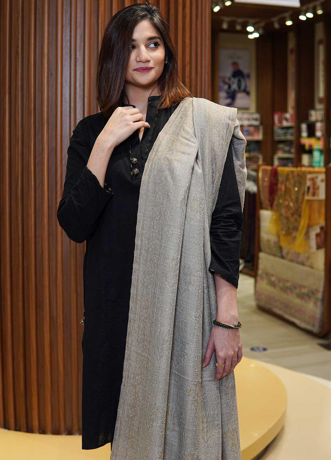 Sanaulla Exclusive Range  Pashmina  Shawls MAMA-13 Grey-1 - Pashmina Shawls