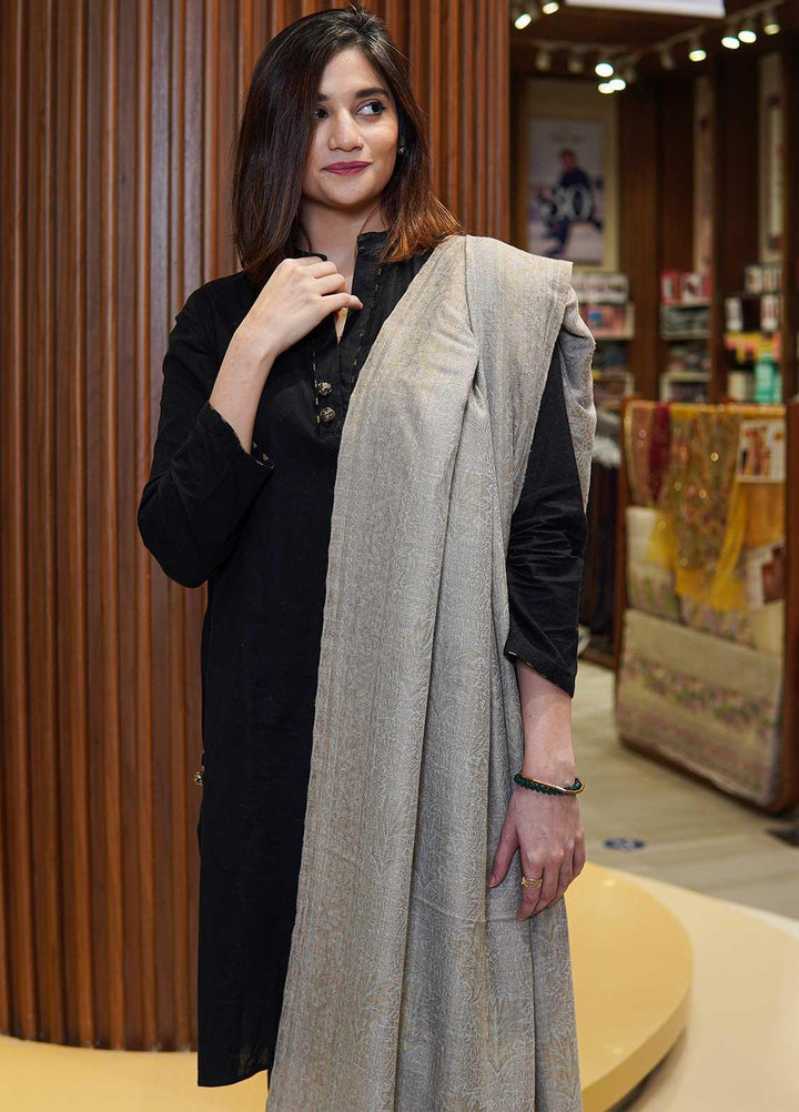 Sanaulla Exclusive Range  Pashmina  Shawls MAMA-13 Grey-1 - Pashmina Shawls