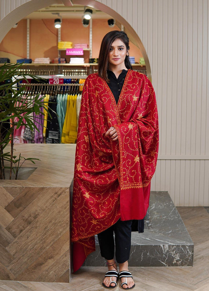 Sanaulla Exclusive Range  Pashmina  Shawls MAMA-17 Red-5 - Pashmina Shawls