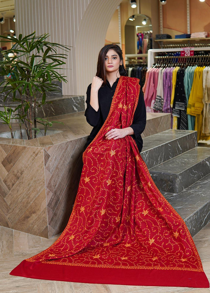 Sanaulla Exclusive Range  Pashmina  Shawls MAMA-17 Red-5 - Pashmina Shawls