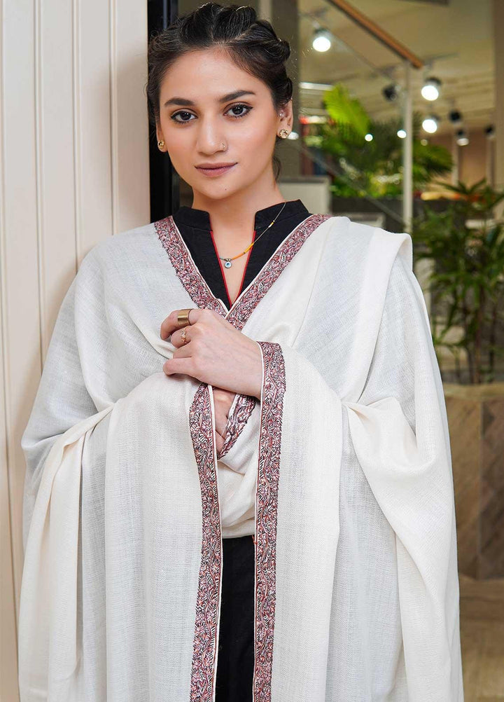 Sanaulla Exclusive Range  Pashmina  Shawls MAMA-18 White - Pashmina Shawls