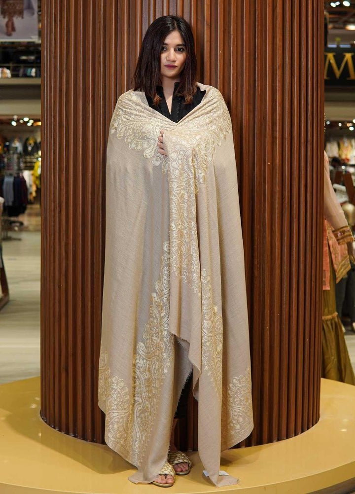 Sanaulla Exclusive Range  Pashmina  Shawls MAMA-38 Beige-2 - Pashmina Shawls