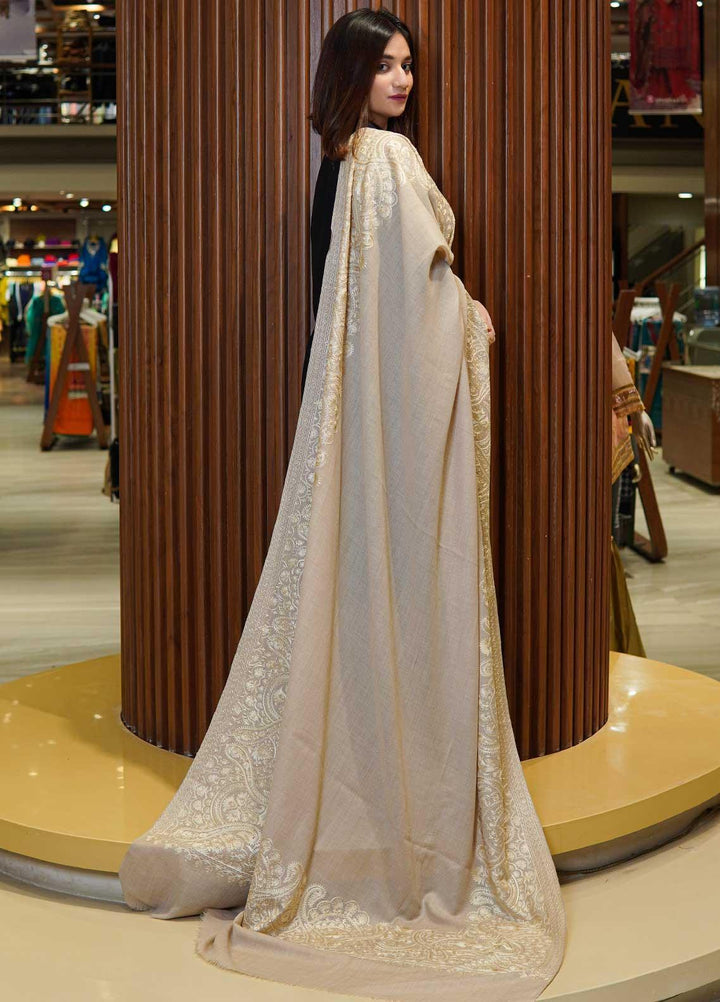 Sanaulla Exclusive Range  Pashmina  Shawls MAMA-38 Beige-2 - Pashmina Shawls
