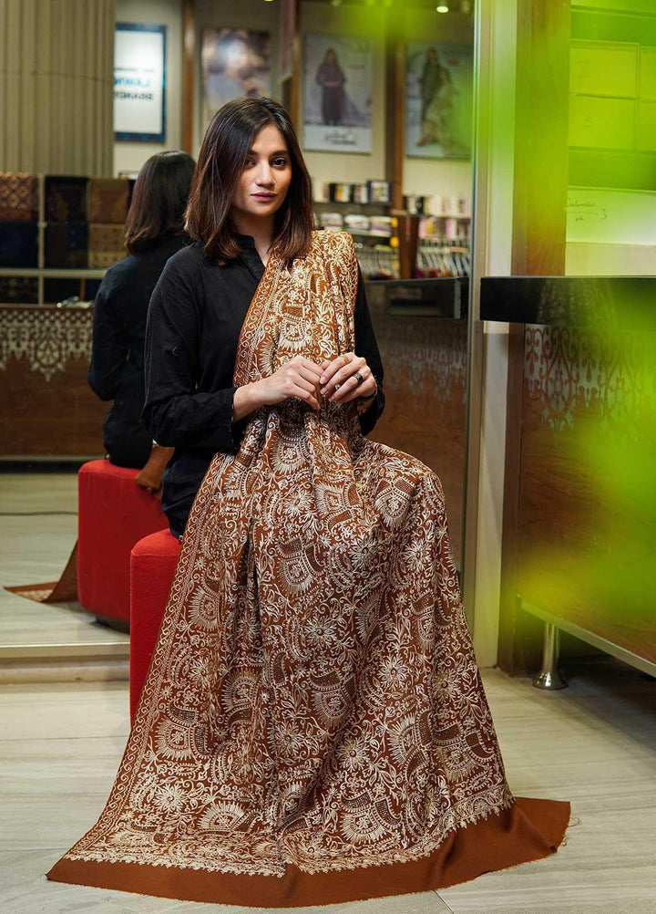 Sanaulla Exclusive Range  Pashmina  Shawls MAMA-39 Brown - Pashmina Shawls