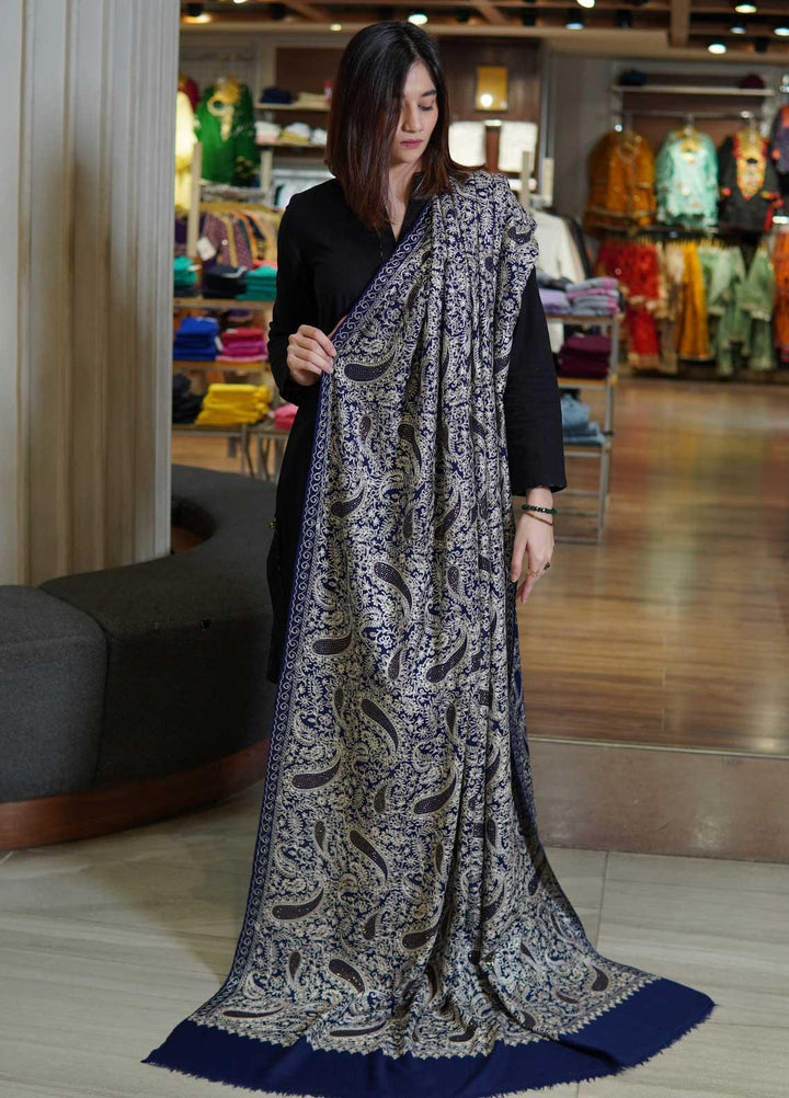 Sanaulla Exclusive Range  Pashmina  Shawls MAMA-39 Blue - Pashmina Shawls