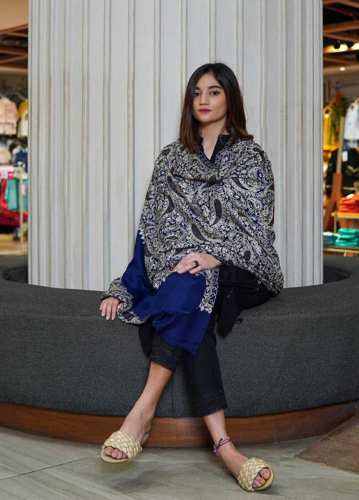 Sanaulla Exclusive Range  Pashmina  Shawls MAMA-39 Blue - Pashmina Shawls