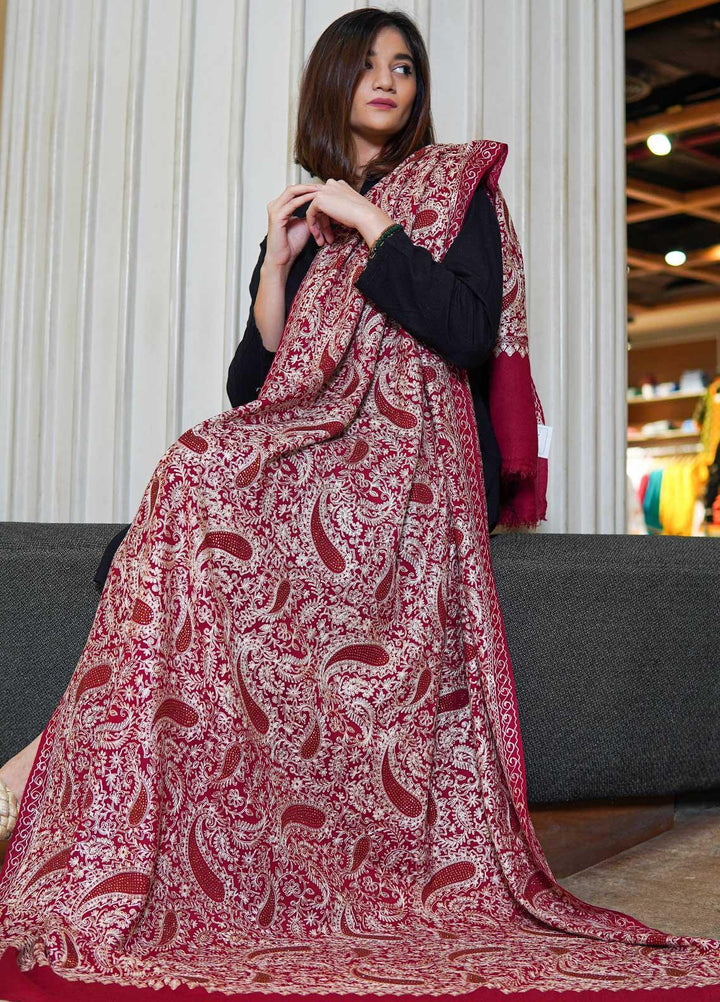 Sanaulla Exclusive Range  Pashmina  Shawls MAMA-39 Maroon - Pashmina Shawls
