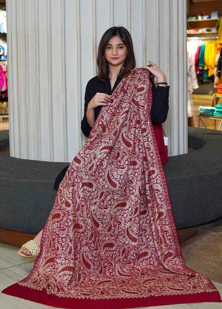 Sanaulla Exclusive Range  Pashmina  Shawls MAMA-39 Maroon - Pashmina Shawls