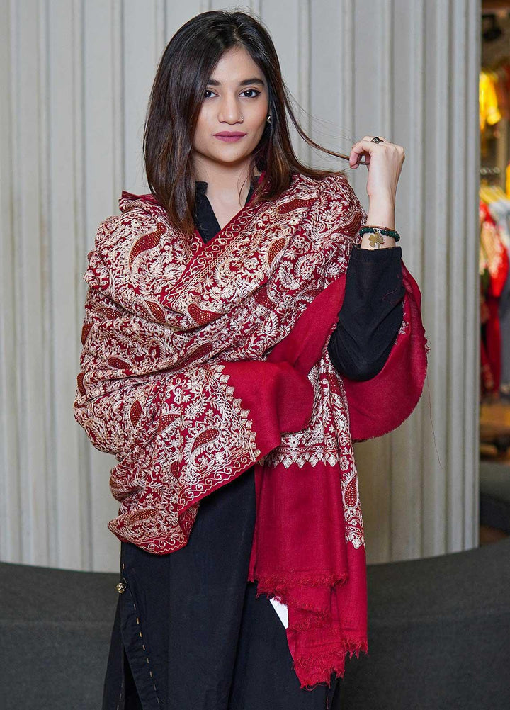 Sanaulla Exclusive Range  Pashmina  Shawls MAMA-39 Maroon - Pashmina Shawls